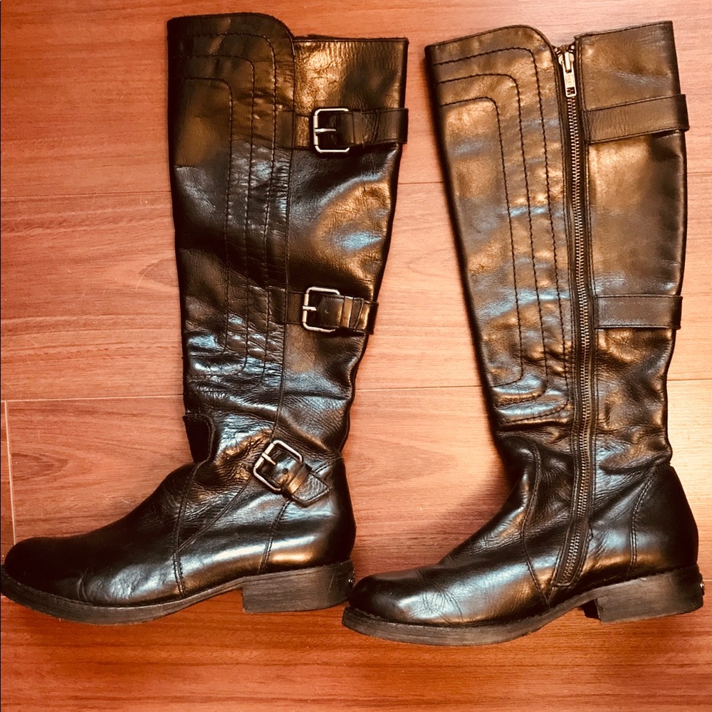 Juicy Couture 3 Buckle Leather Knee-High Boots
